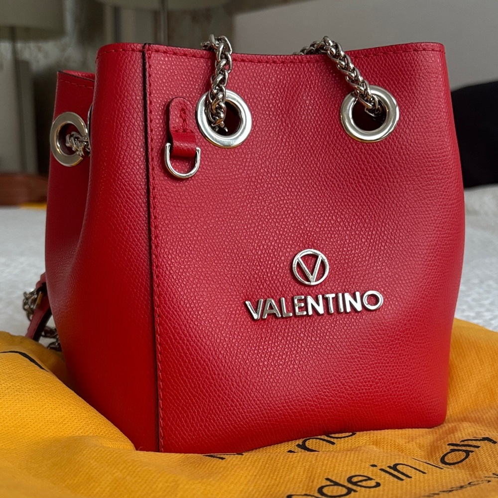 Valentino Red Mini Bucket Bag with Silver Hardware